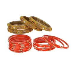 1ST TIME Gold And Orange Traditional Glass Bangle-51