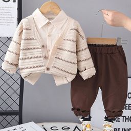 INCLUD Infant Boys Self-Design V-Neck Cardigan With Shirt and Brown Pants-picture-27