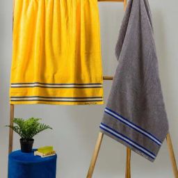 Nautica Vintage Crew Stripe Yellow & Grey Cotton 500 GSM Super Soft Zero Twist Bath Towel - Set of 2-63
