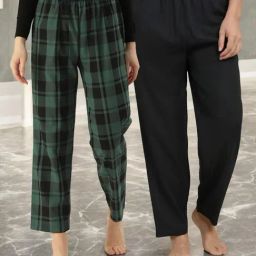 Kryptic Black & Green Cotton Relaxed Fit Printed Lounge Pants - Pack of 2-image-79