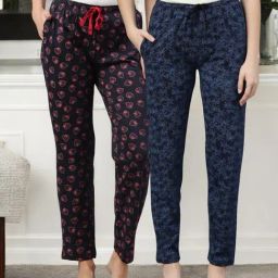 Kryptic Blue & Navy Cotton Relaxed Fit Printed Lounge Pants - Pack of 2-image-70
