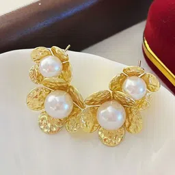 DIVASTRI Gold Plated Pearls Beaded Floral Korean Drop Earrings-59