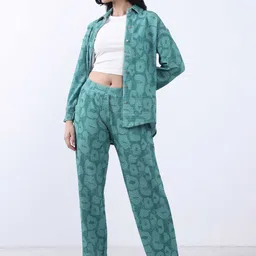 Bonnaty Printed Shirt Collar Shirt With Trousers Co-Ords Set-image-96