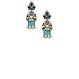 NAMAN ARTS Silver-Plated Artificial Stones Studded And Beaded Contemporary Drop Earrings image 4