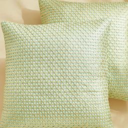 Home Centre Celestial Green 2 Pieces Geometric Self Design Square Cushion Covers-image-99