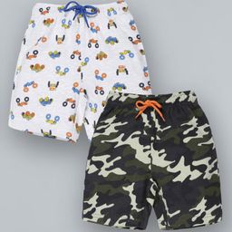 Plum Tree Pack Of 2 Car & Camouflage Print Shorts - White Green-image-97