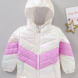 Babyhug Full Sleeves Woven Color Block Hooded Padded Jacket - Off White-36