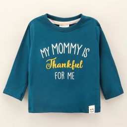 Ollypop Full Sleeves Cotton T-shirt Text Print - Turquoise-picture-16