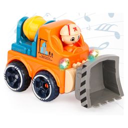 Fiddlerz Unbreakable Construction Toy Truck Friction Powered Toys Sound and Light Toys For Babies Push and Go Toys For Kids (Cement Mixer) - Orange-7