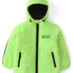 Babyhug Full Sleeves Hooded Jacket With Text Print - Green-image-65