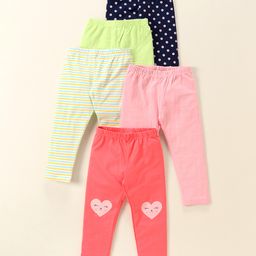 Babyhug Cotton Lycra Knit Full Length Solid Color Stretchable Leggings Pack of 5 - Multicolor-image-55