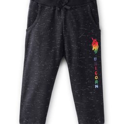 Babyhug Cotton Looper Full Length Lounge Pant Unicorn Printed - Black-image-30