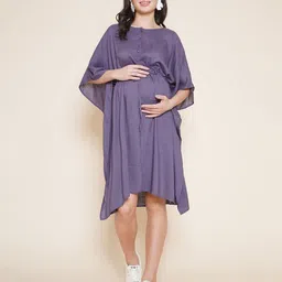 Mine4Nine Half Sleeves Solid Maternity Kaftan -  Grey-picture-44