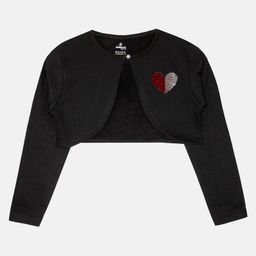 Kiddopanti Full Sleeves Heart Detailed Sequin Embellished Crop Shrug - Black-picture-25