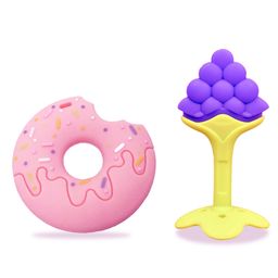 Chinmay Kids Silicone Baby Donut and Stand Teether Shape Baby Teething Toy Cartoon BPA Free Teether Purple &  Blue-image-89