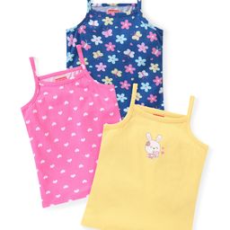 Babyhug 100% Cotton Sleeveless Slips Hearts Floral & Bunny Print Pack of 3 - Multicolour-image-36
