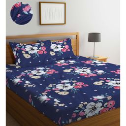 Klotthe Multi Floral 300 TC Cotton Blend Fitted Double Bedsheet with 2 Pillow Covers-image-77