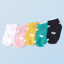 Honeyhap Premium Cotton Bamboo Spandex With Bio Finish Heart Designed Socks Pack of 5 - Black White Water Garden Old Gold & Gosammer Pink-image-41