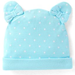 Babyhug Interlock Knit Cap with Bow Applique & Polka Dots - Light Blue-picture-10