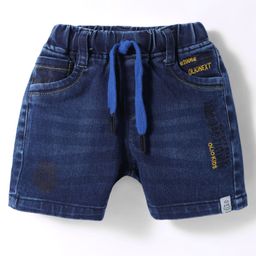 Olio Kids Knit Above Knee Length Denim Shorts With Text Print - Navy Blue-image-90