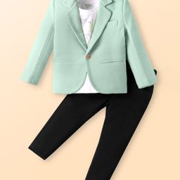 Rikidoos Cotton Full Sleeves Different To The World Text Printed Tee & Pant With Blazer Set - Pista Green & Navy Blue-image-37