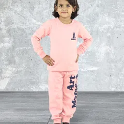 Kids Cave Full Sleeves Art Moment Text Printed Coordinating Sweatshirt & Track Pants Set - Pink-picture-19