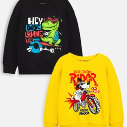 Trampoline Fleece Pack Of 2 Full Sleeves Animals & Typography Printed Sweatshirts - Black & Yellow-picture-4