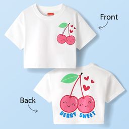 Babyhug Cotton Knit Half Sleeves Drop Shoulder T-Shirt with Cherry Print - White-image-94