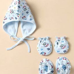 Ben Benny 100% Interlock Knit Tie Knot Cap Mitten & Booties Set With Shark Print Light Blue - Diameter 10 cm-7