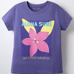 Kookie Kids Single Jersey Knit Half Sleeves T-Shirt With Floral Print - Purple-image-64