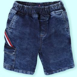 Kiddopanti Denim Side Taped Mild Washed Shorts - Medium Blue-picture-19