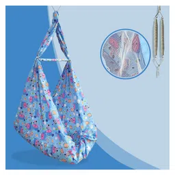 NHR Newborn Baby Cotton Hanging Cradle Swing Jhula with Bedding Set, Mosquito Net & Spring | Baby Boy & Girl (Blue, 0-12 Months)-picture-0