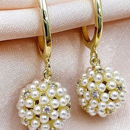 PolluxCraft Korean Gold-Plated Stones Studded & Pearls Beaded Contemporary Hoop Earrings-image-91