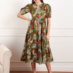 DUMMY SHAPE Women Abstract Printed Gathered Or Pleated Fit And Flare Midi Dress-image-32
