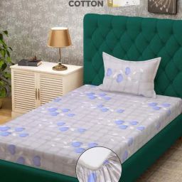 Klotthe Blue 400 TC Cotton Single Elastic Book Fold Bedsheet with Pillow Cover-image-46