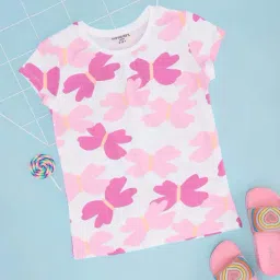Pantaloons Junior Girls Brilliant White & Pink Cotton Printed T-Shirts-picture-33