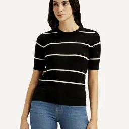 Levi's Black Cotton Regular Fit Striped Top-image-55