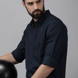 Roadster Men Navy Blue Pure Cotton Solid Classic Casual Shirt-image-36