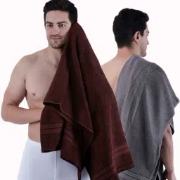 Dollar Stone Grey & Brown 400 GSM 100% Cotton Bath Towels - Set of 2-image-81