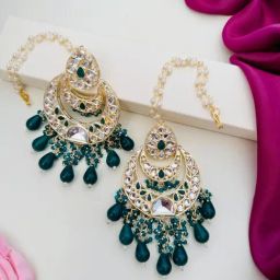 Abdesigns Gold-Tone Plated Meenakari Kundan Studded And Beaded Minimal Dangler Earrings-0