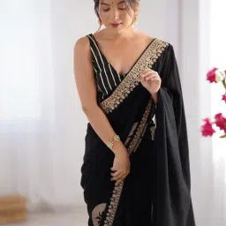 Saree Mall Black Silk Embellished Saree with Blouse Piece-image-65
