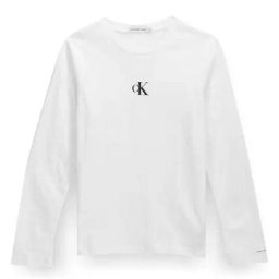 Calvin Klein Kids Bright White Cotton Logo Full Sleeves T-Shirt-image-54