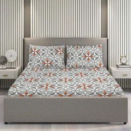 Layers Argos 225 CVC Cotton Blend Grey Geometrical Print King Bedsheet with 2 Pillow Covers-image-6