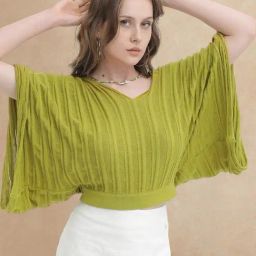 RAREISM Olive Cotton Solid Short Sleeves Top-picture-37
