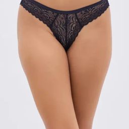 Clovia Navy Blue Lace Floral Panties-image-82