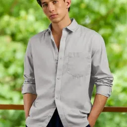 Bewakoof Men's Grey Cotton Linen Shirt-picture-0