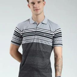 Monte Carlo Black Regular Fit Striped T-Shirt-image-85