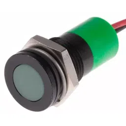 RS PRO Green Panel Mount Indicator 6-36V DC, Mounting Hole Size 14 mm, Termination Type Lead Wires, IP Rating IP67, Model No 7039099-9