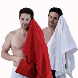 Dollar Bright Red & White 400 GSM 100% Cotton Bath Towels - Set of 2-image-92