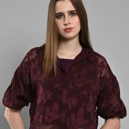 Izel Maroon Regular Fit Self Pattern Casual Shirt-0
